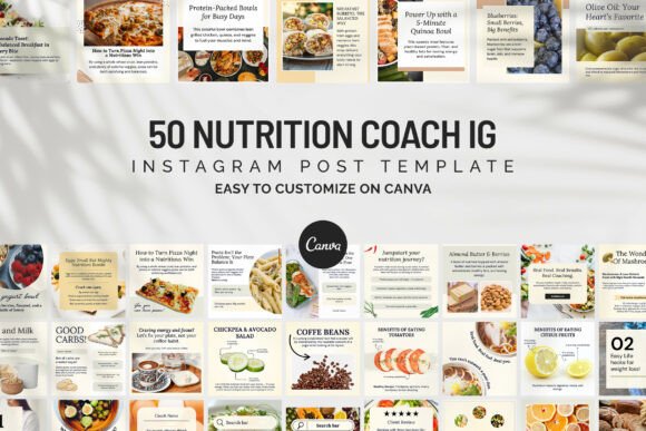 50 Nutrition Coach IG Canva Post Templates for Your Brand